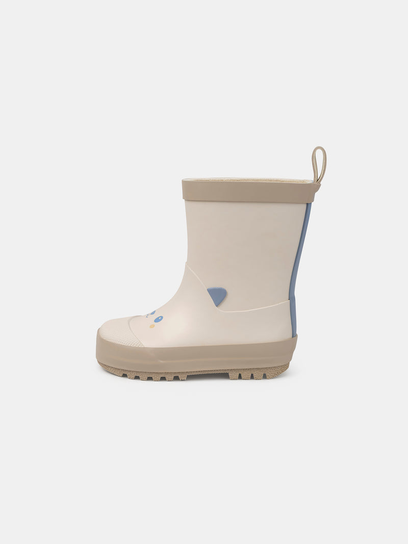 Botas de agua beige impresas con cabeza de oso Bebé Niño