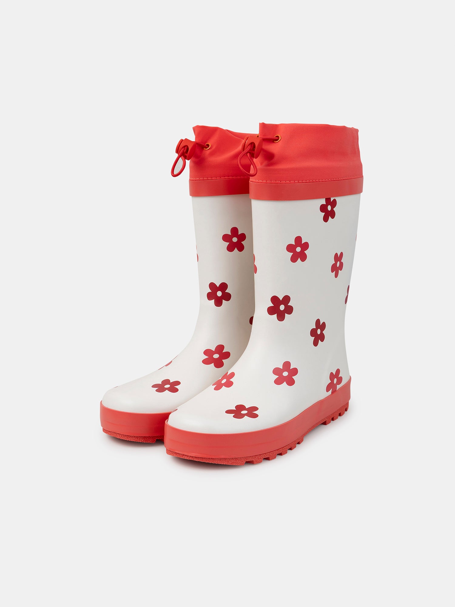 Bota de lluvia blanca y roja con impresión floral para niñas
