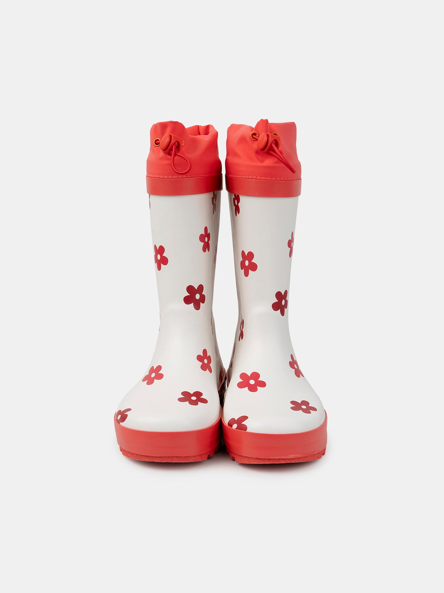 Bota de lluvia blanca y roja con impresión floral para niñas