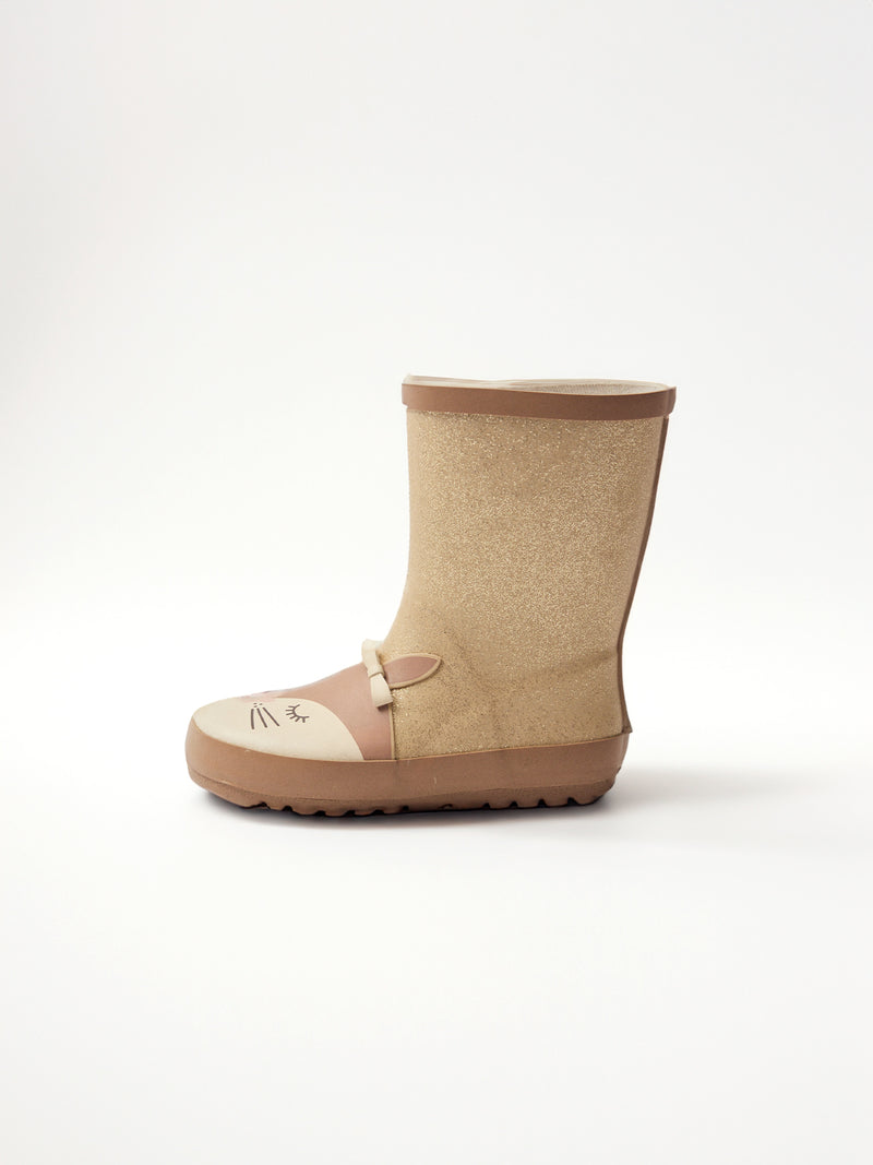 Bota de lluvia dorada brillante con cabeza de ardilla para niñas