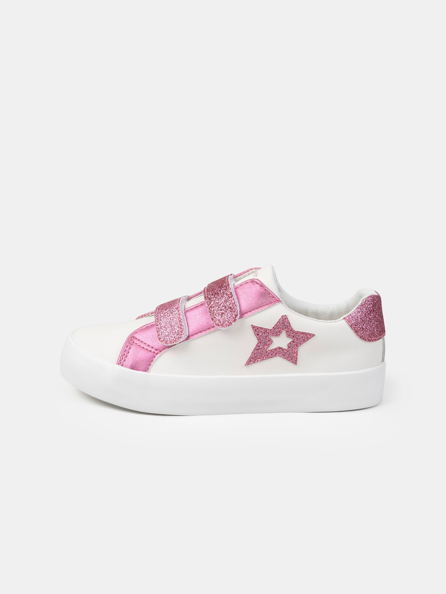 Zapatillas blancas con parche de estrella rosa brillante para niñas