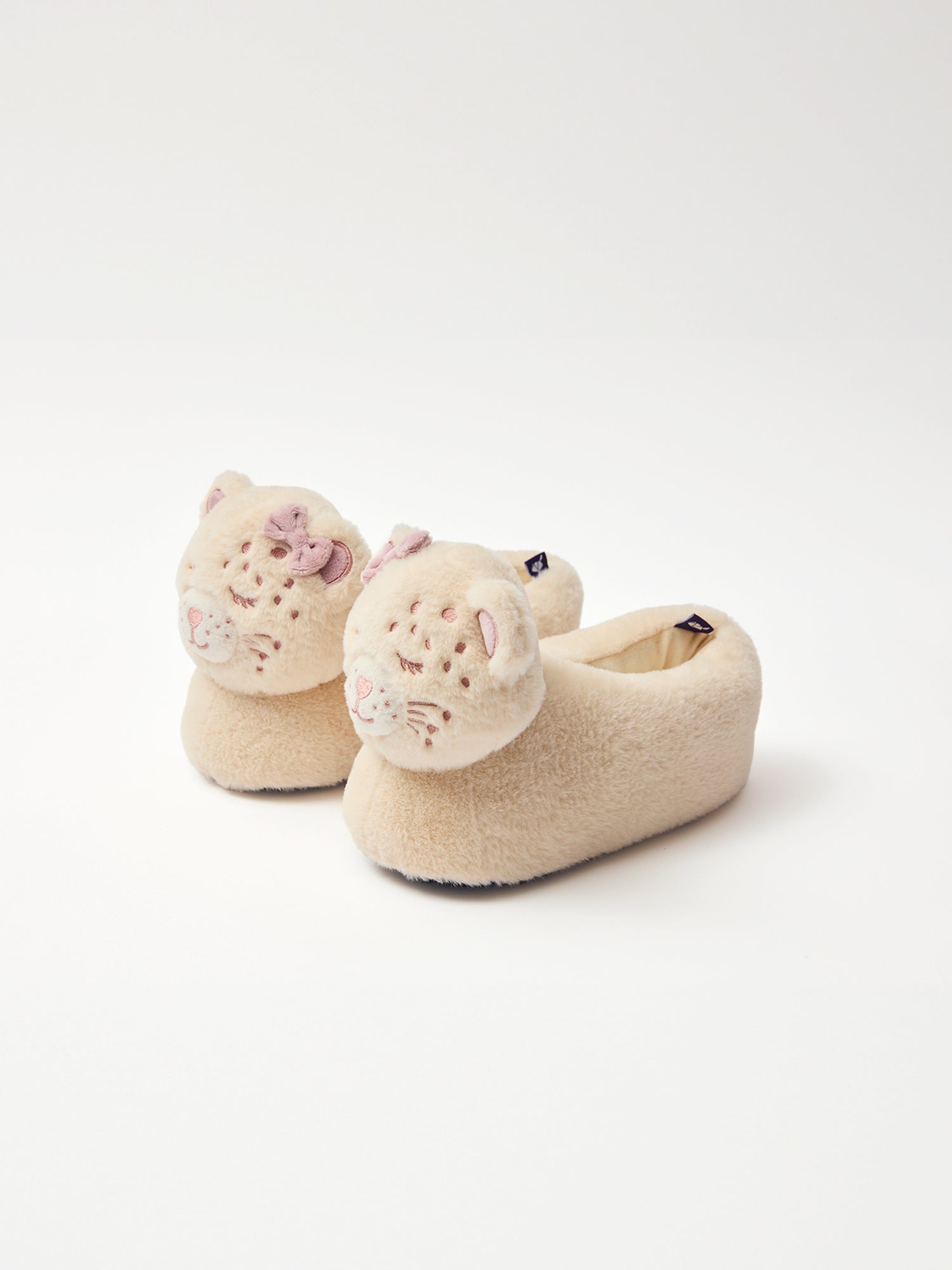 Pantuflas beige con cabeza de leopardo para niña