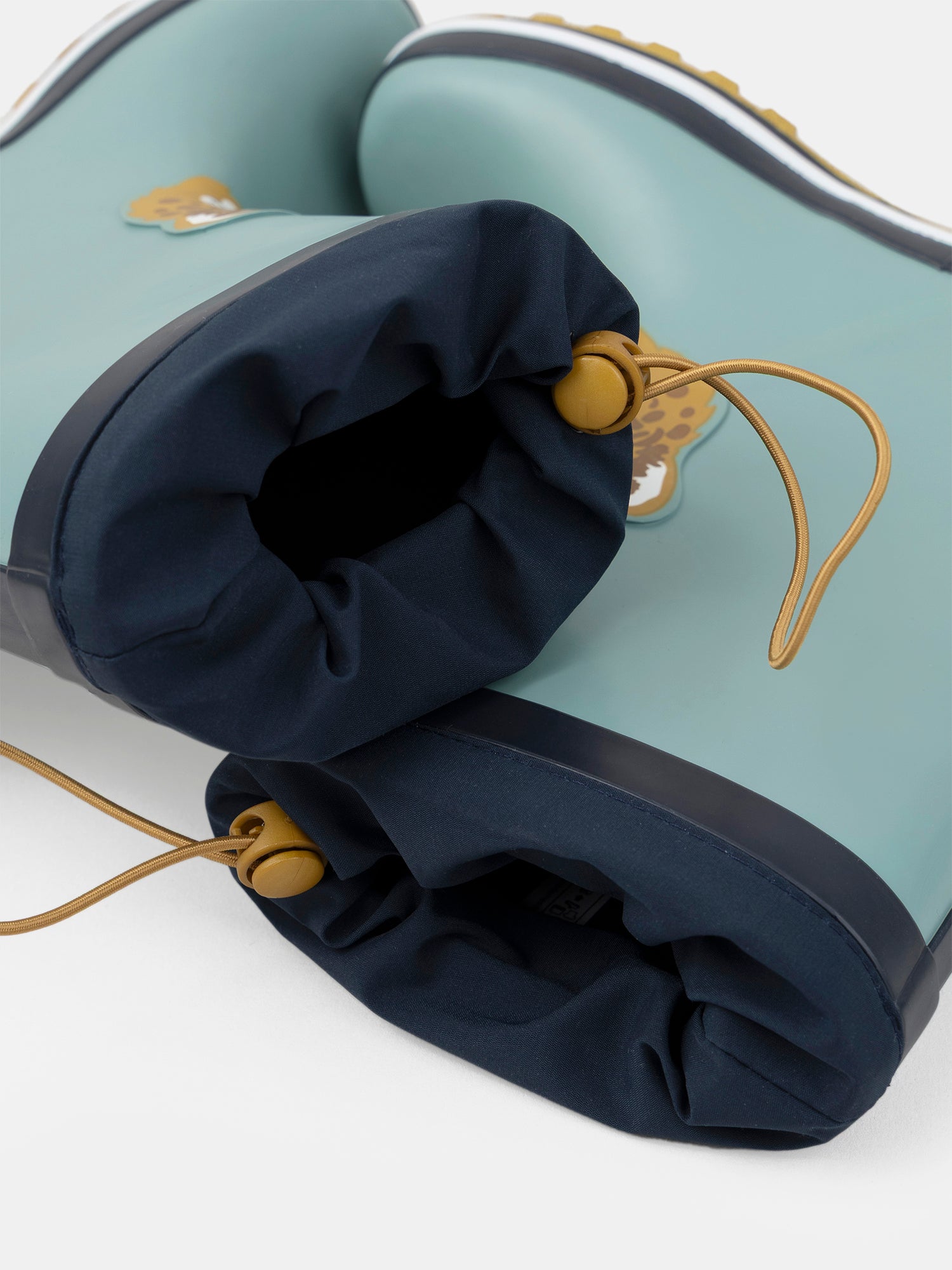 Botas de lluvia azules con parche de cabeza de leopardo para niño