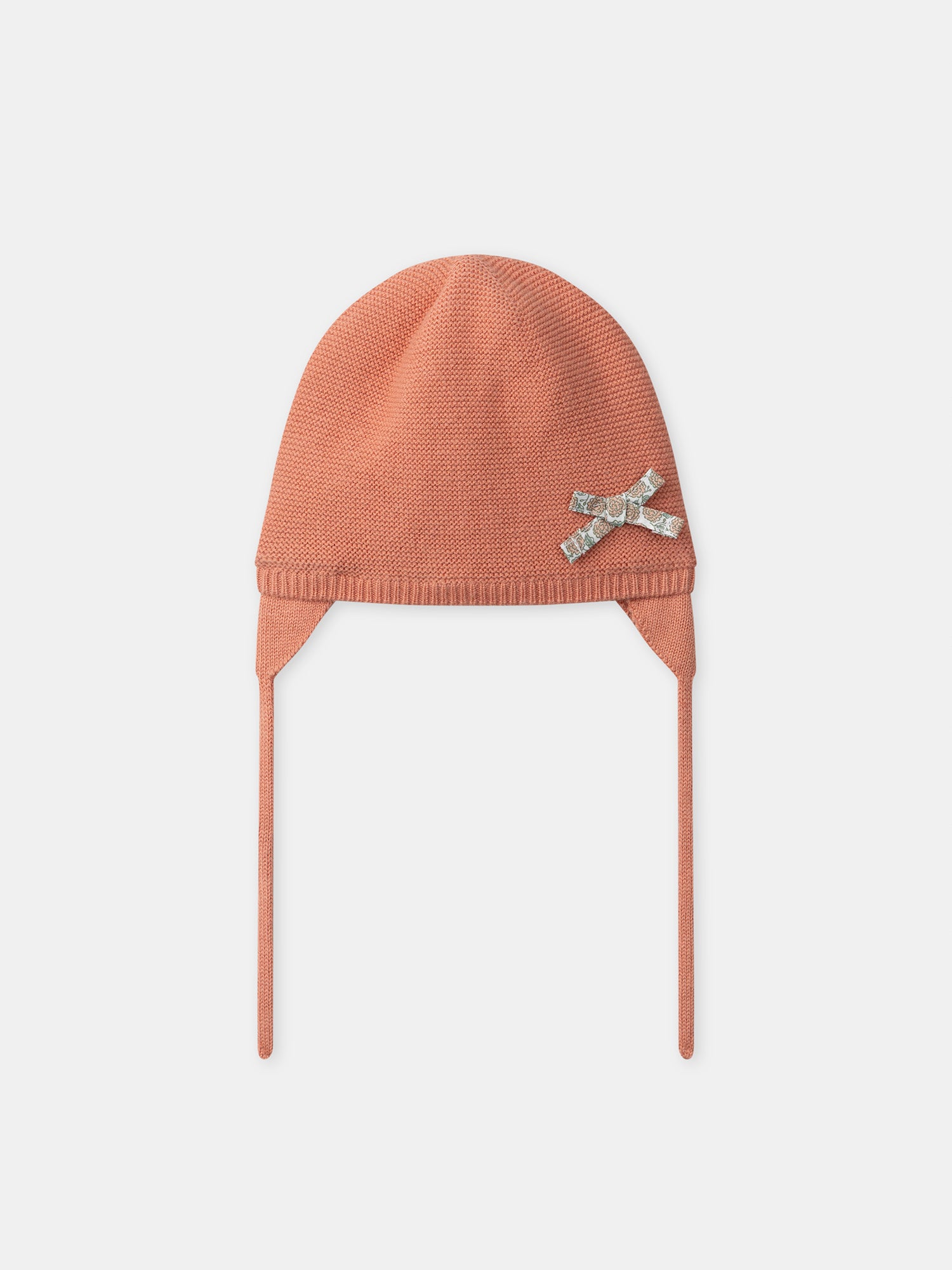 Gorro de punto rosa con lazo para niña recién nacida