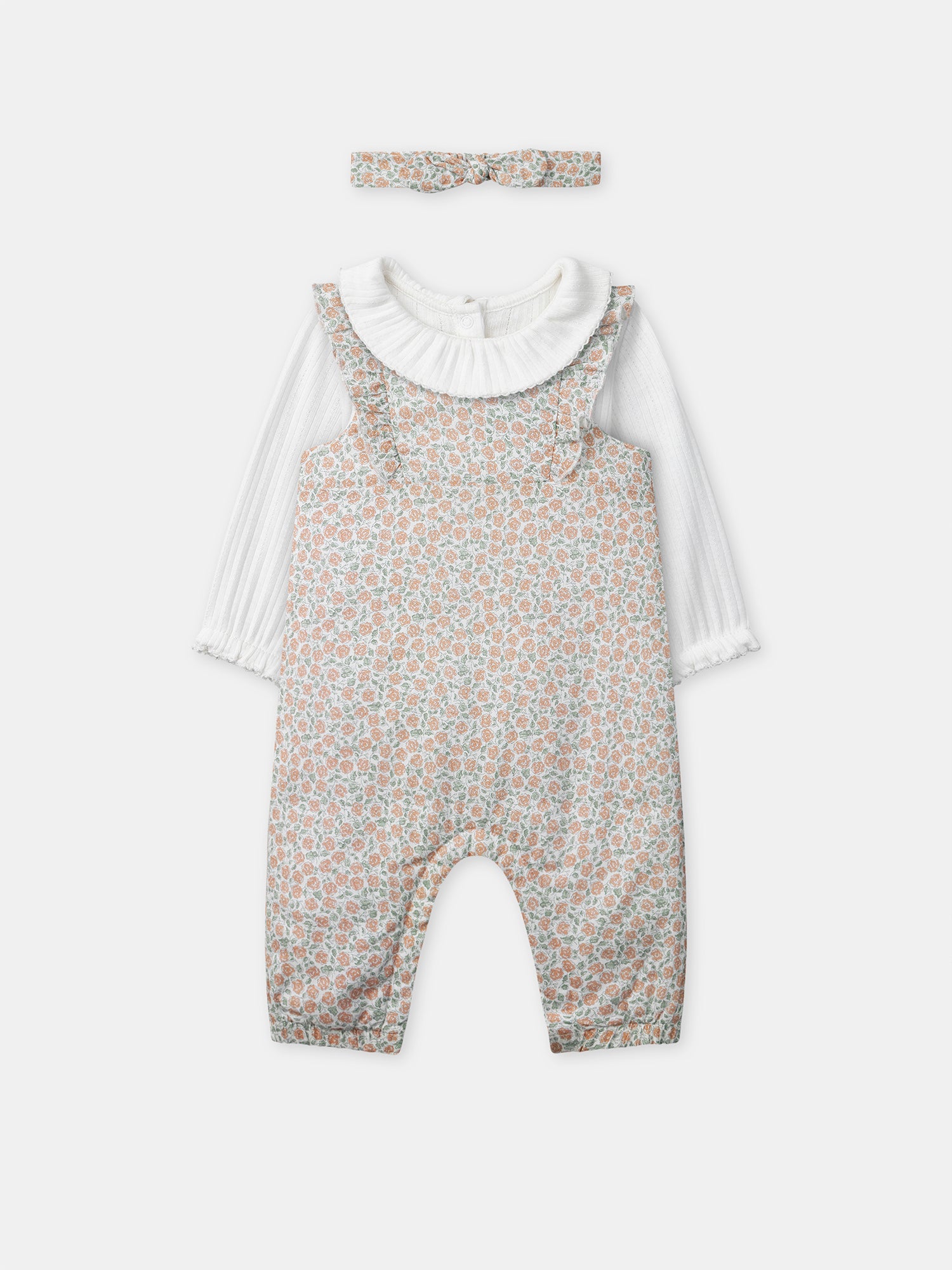 Conjunto de combinación con estampado floral + body + diadema para niña recién nacida