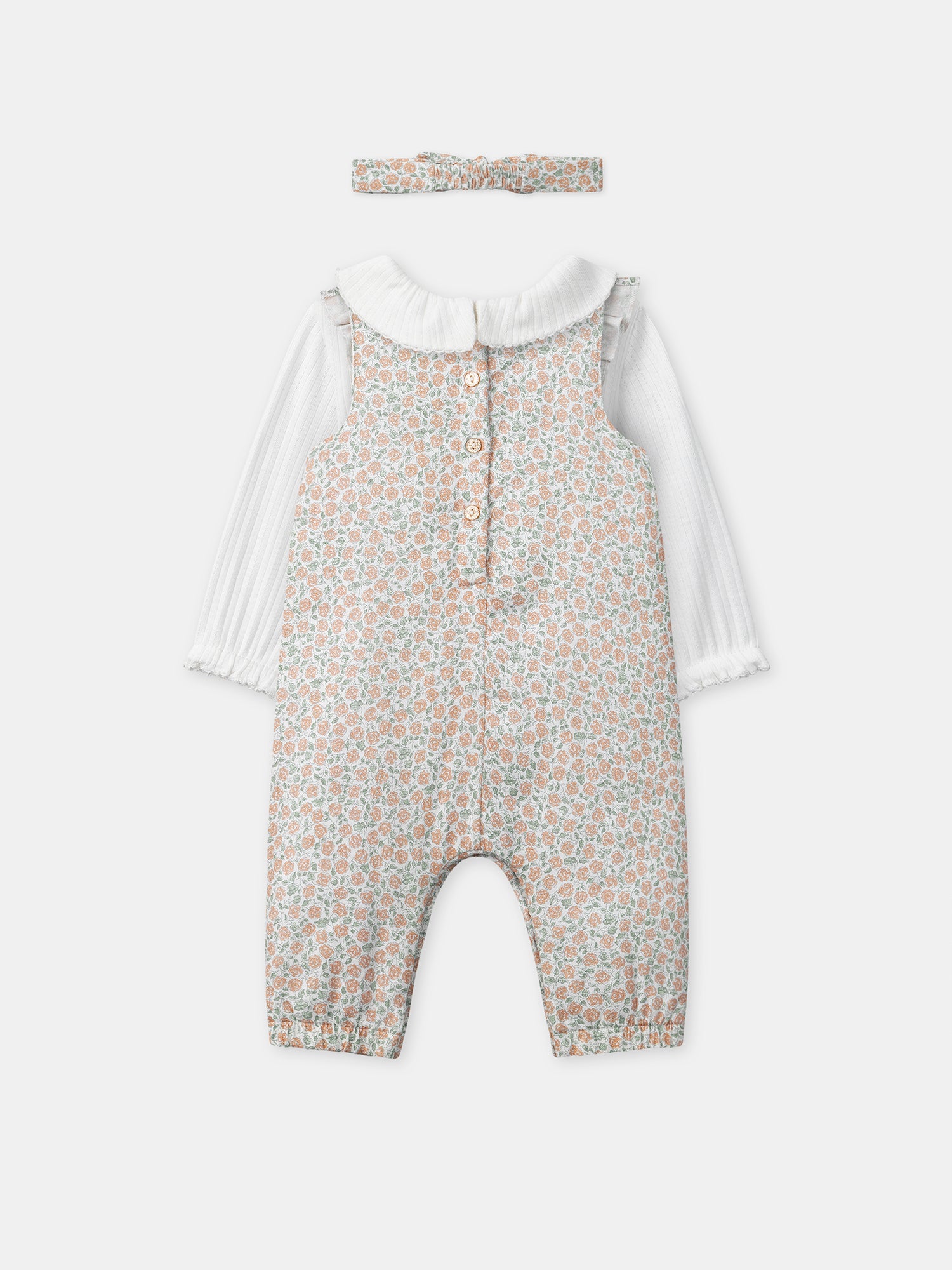 Conjunto de combinación con estampado floral + body + diadema para niña recién nacida