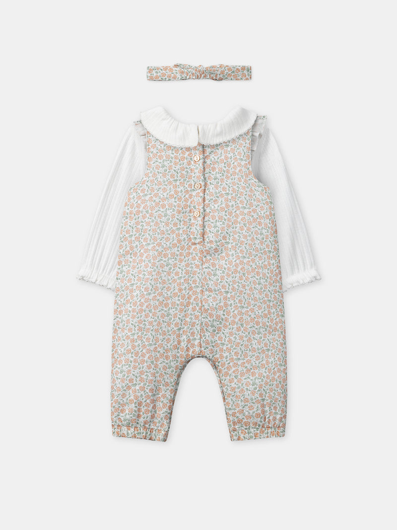 Conjunto de combinación con estampado floral + body + diadema para niña recién nacida