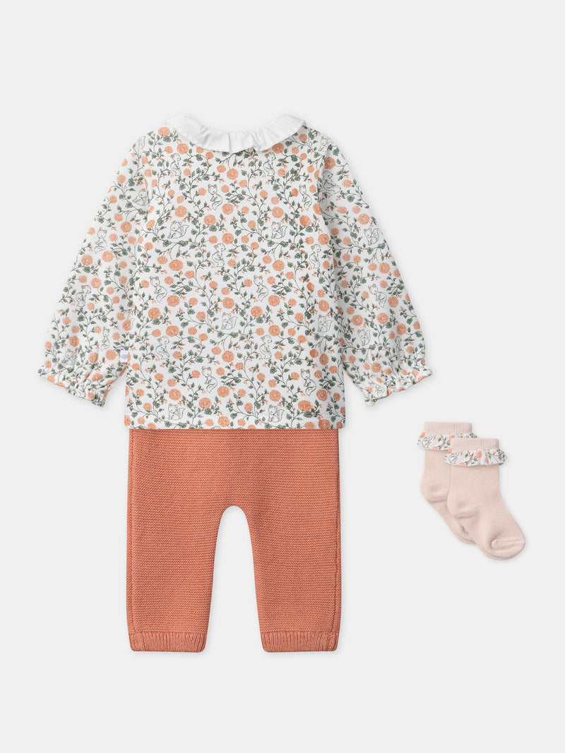 Conjunto de sudadera de estampado floral + leggings + calcetines para niña recién nacida