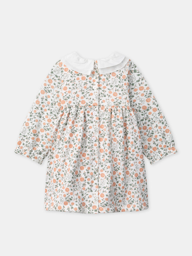 Conjunto de vestido con estampado de flores + cárdigan + medias para niña