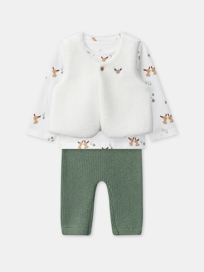 Conjunto de camiseta de ciervo impresa + chaleco + pantalón para niño recién nacido
