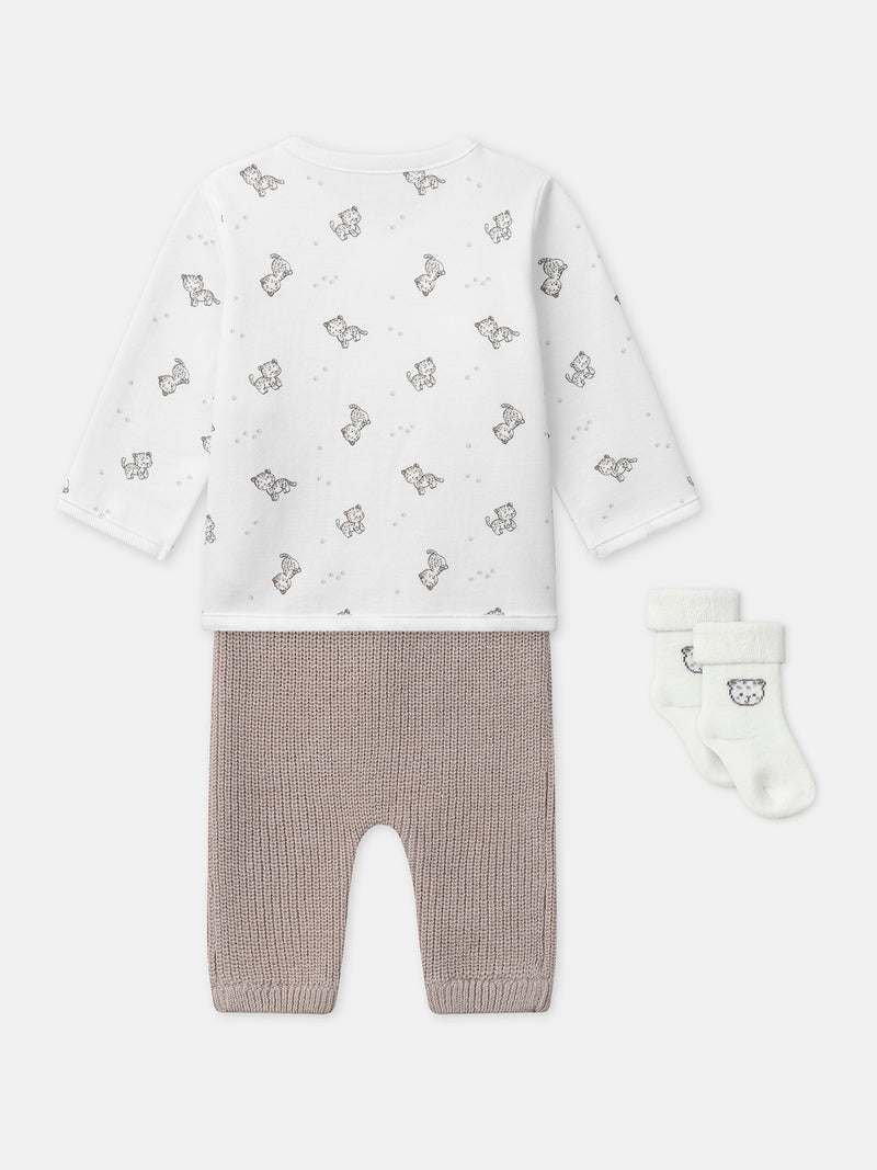 Conjunto de braga con estampado de pantera + pantalones + calcetines para recién nacidos unisex