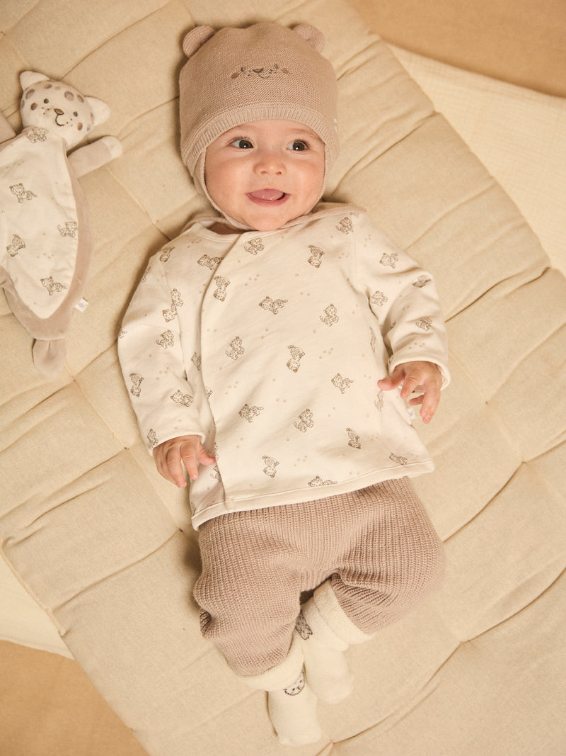 Conjunto de braga con estampado de pantera + pantalones + calcetines para recién nacidos unisex