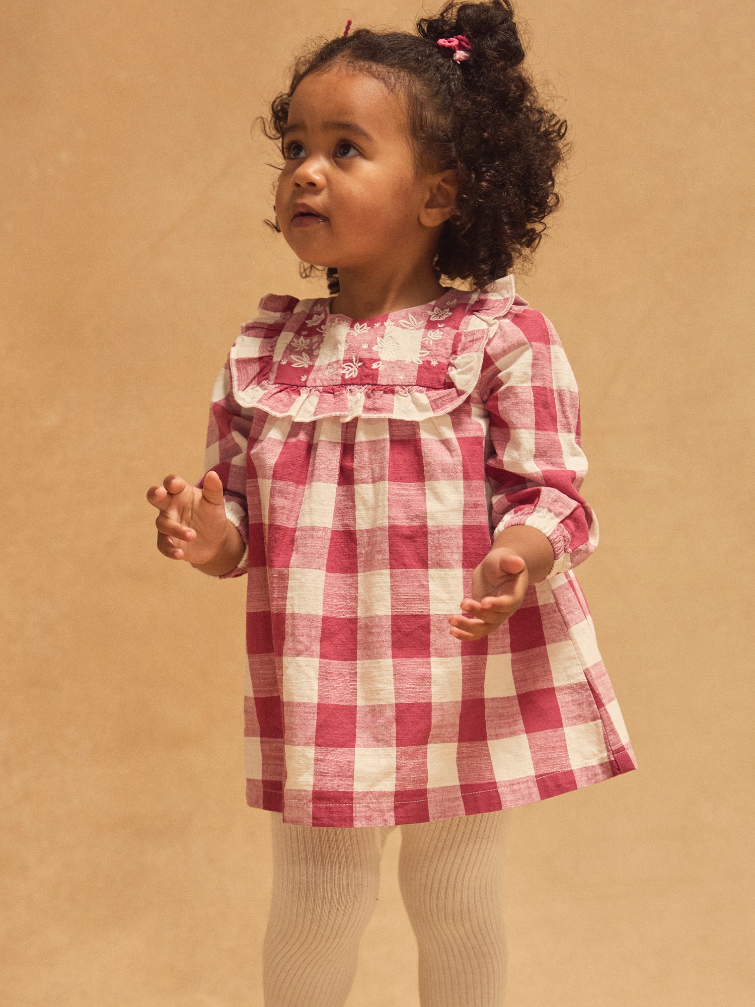 Vestido a cuadros blanco y rosa con volantes Bebé Niña