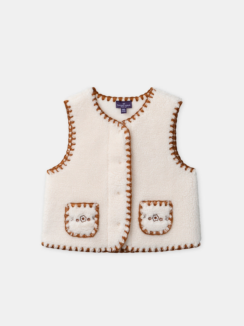 Cardigan écru sans manches Bébé Fille