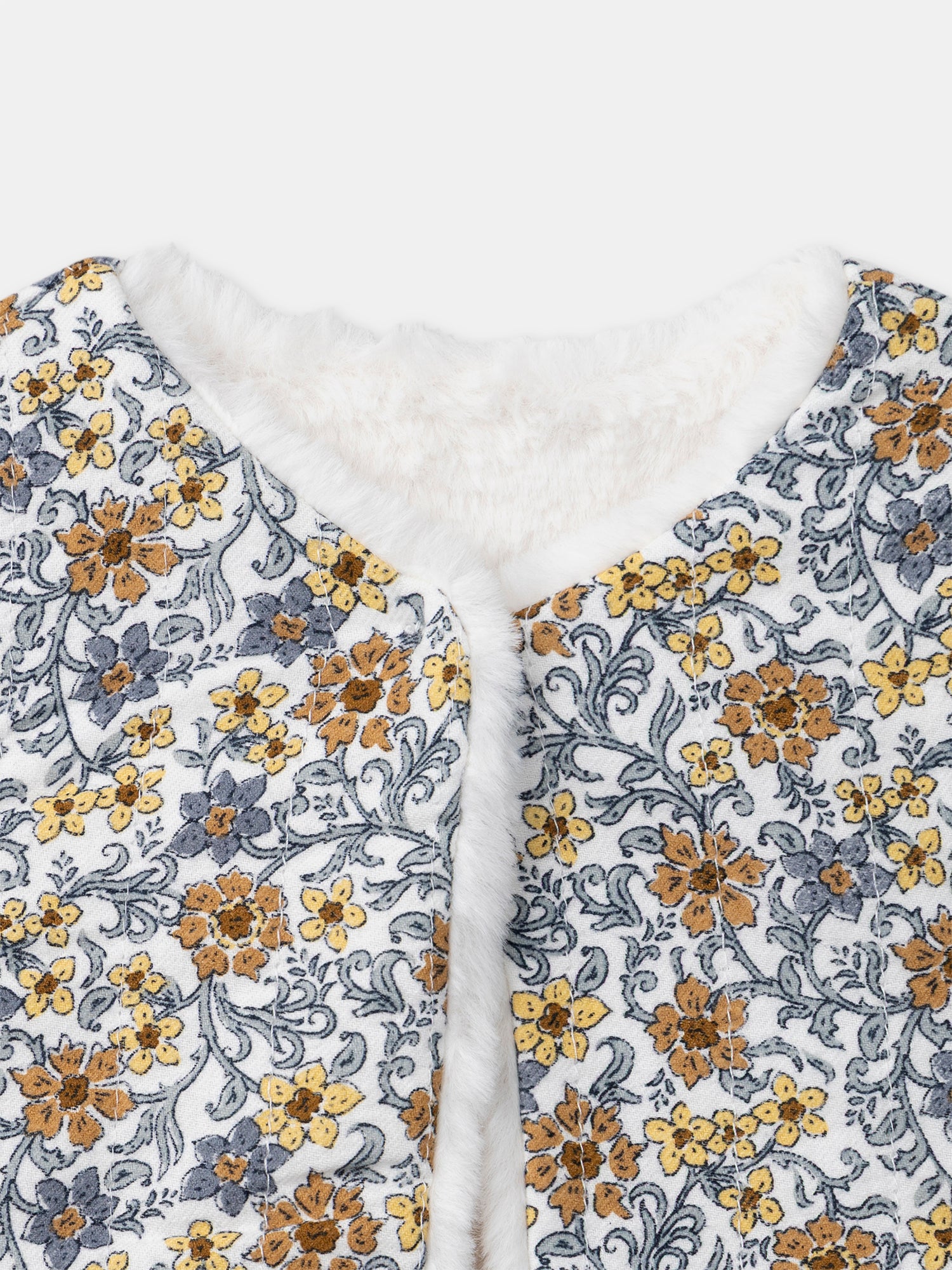 Gilet réversible blanc en fourrure ou imprimé fleuri Bébé Fille