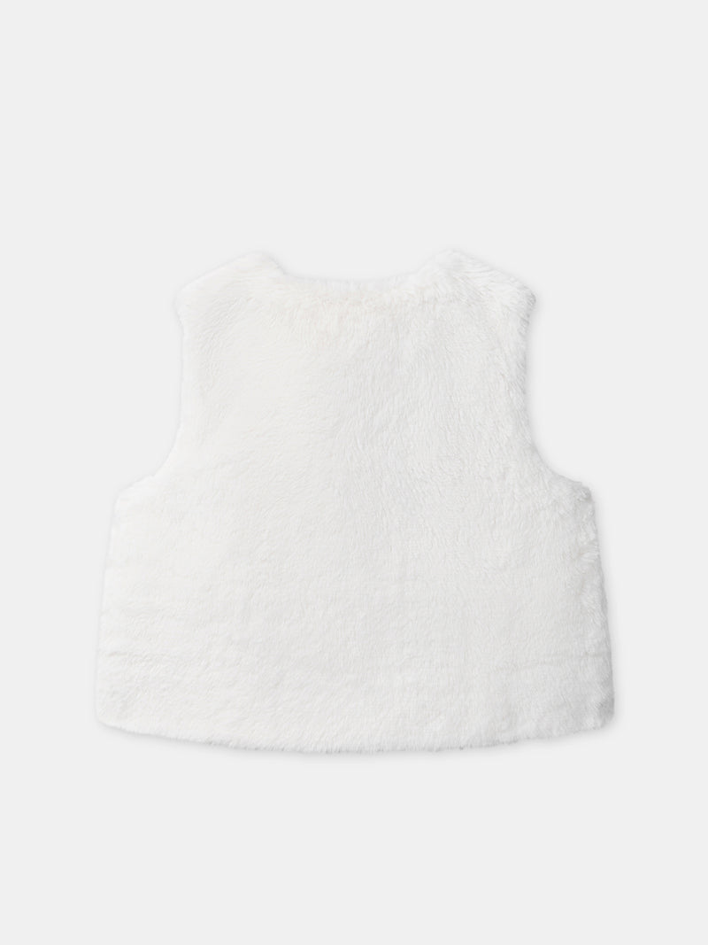 Gilet réversible blanc en fourrure ou imprimé fleuri Bébé Fille