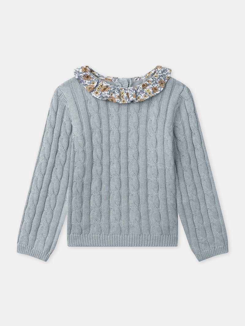 Ensemble pull bleu grisé et legging imprimé fleuri Bébé Fille