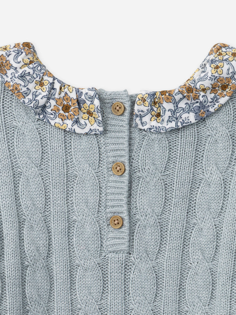 Ensemble pull bleu grisé et legging imprimé fleuri Bébé Fille
