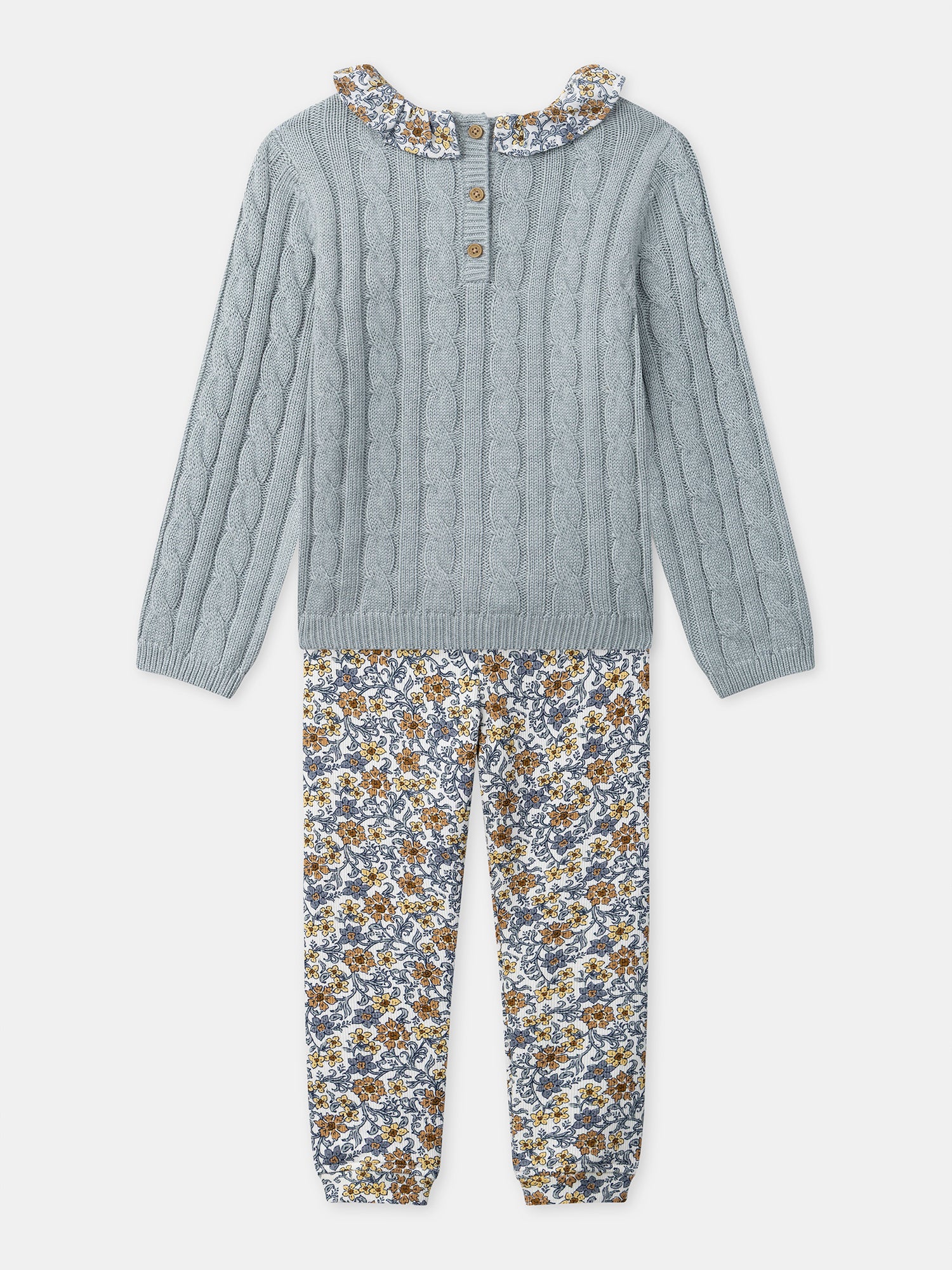 Conjunto de suéter azul desgastado y leggings estampados para bebés niñas