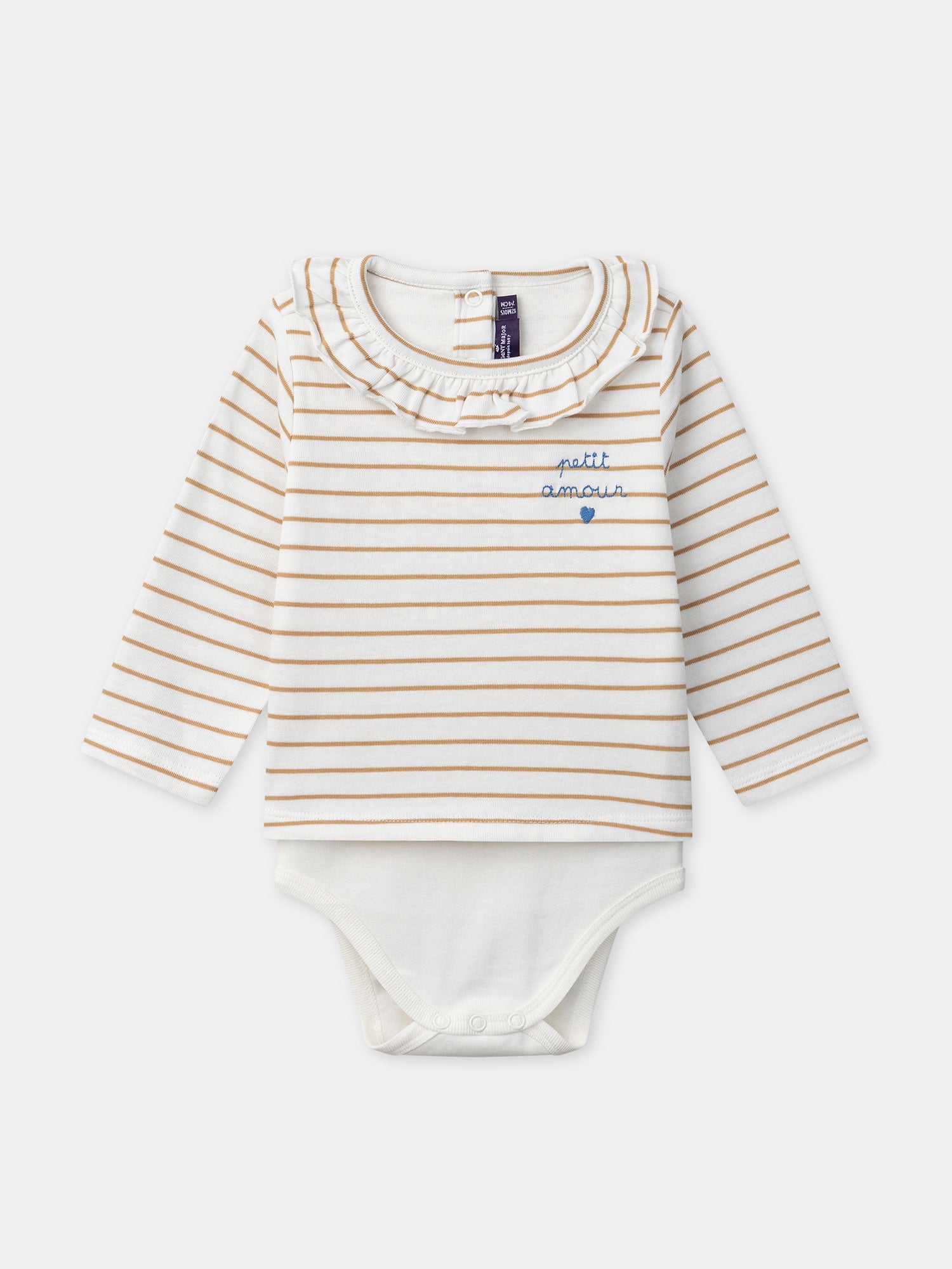 Body con rayas marrones y cuello para bebé niña