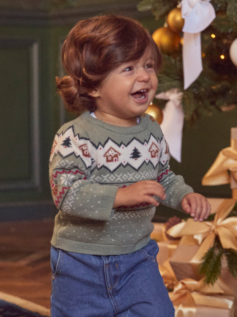 Suéter de Navidad verde salvia Unisex para bebés