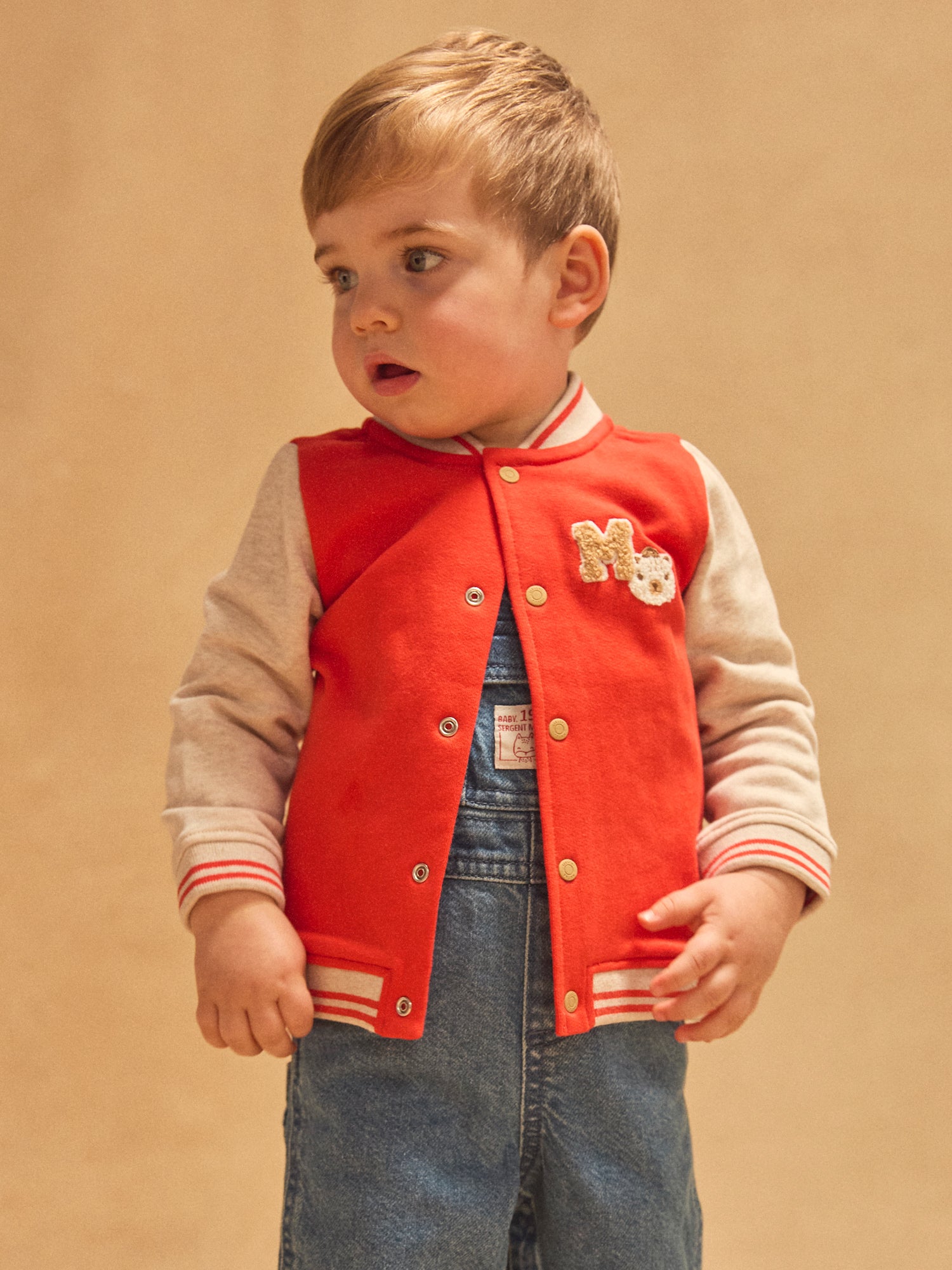 Chaqueta Teddy roja y ecru Bebé Niño