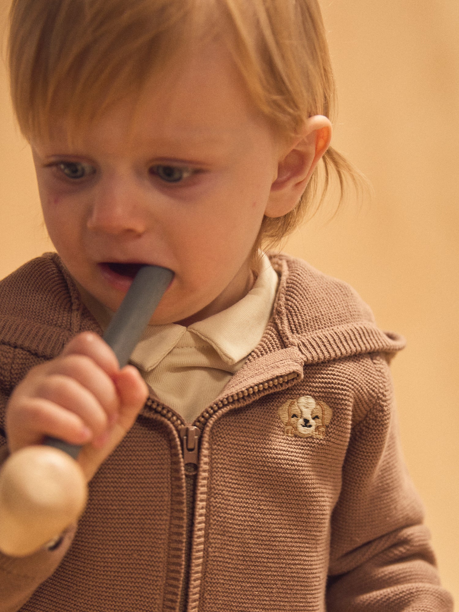 Chaleco con Capucha Marrón de Punto Bebé Chico