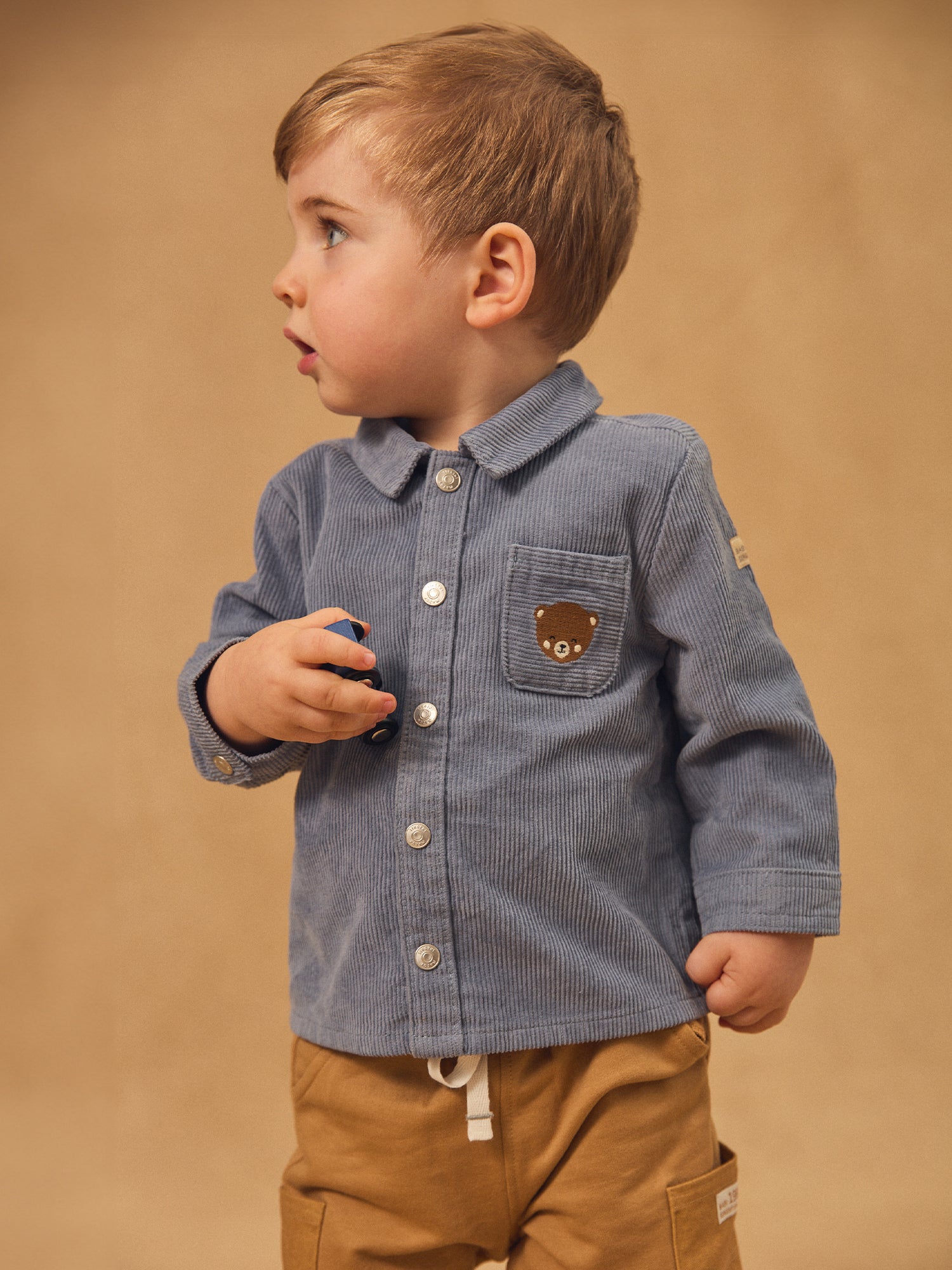 Camisa de terciopelo azul gris bebé niño