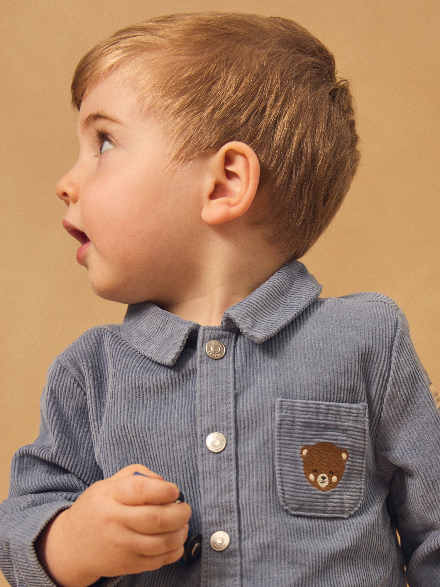 Camisa de terciopelo azul gris bebé niño