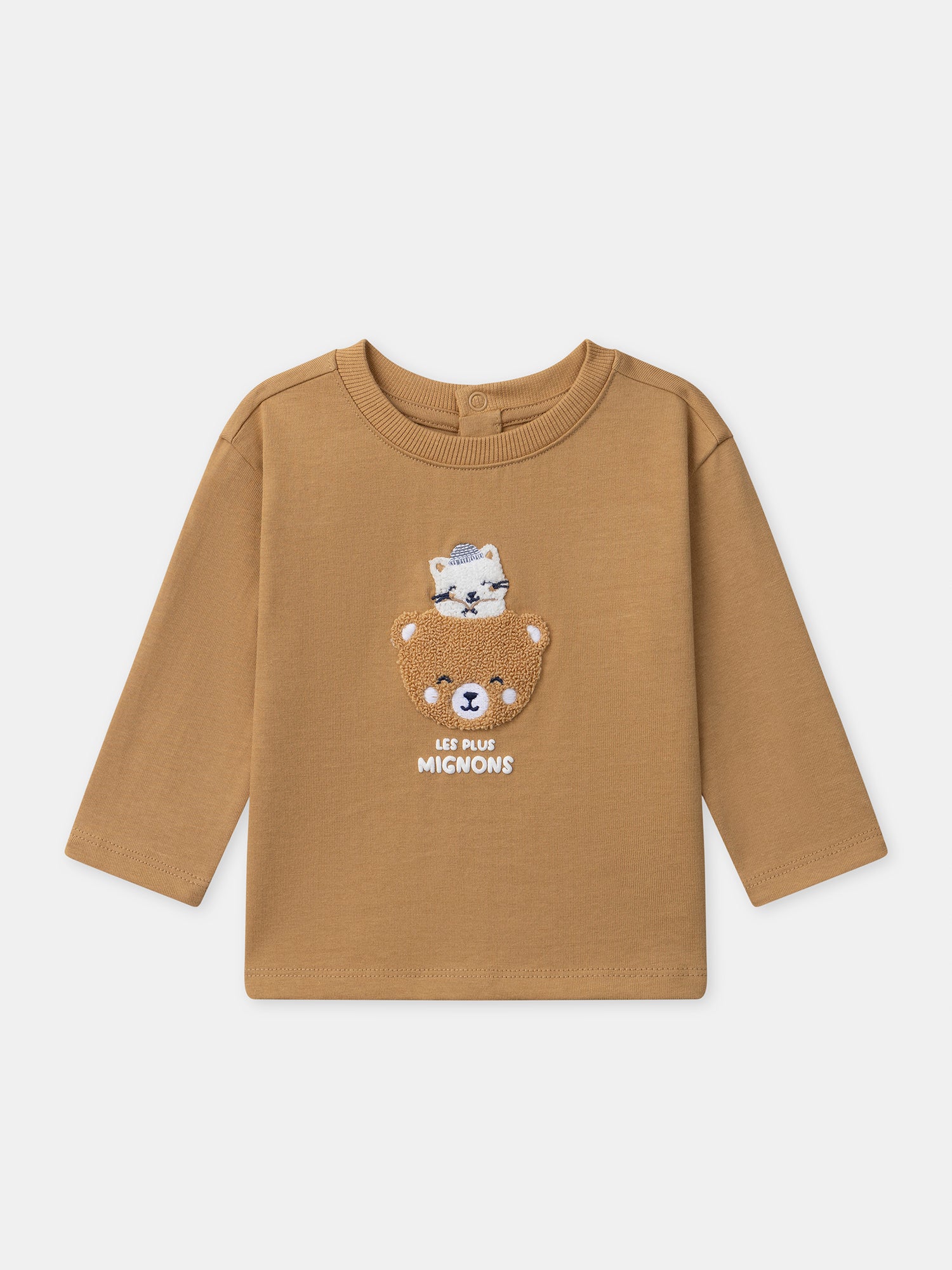 Camiseta marrón con parche de oso y mangas largas para bebé niño