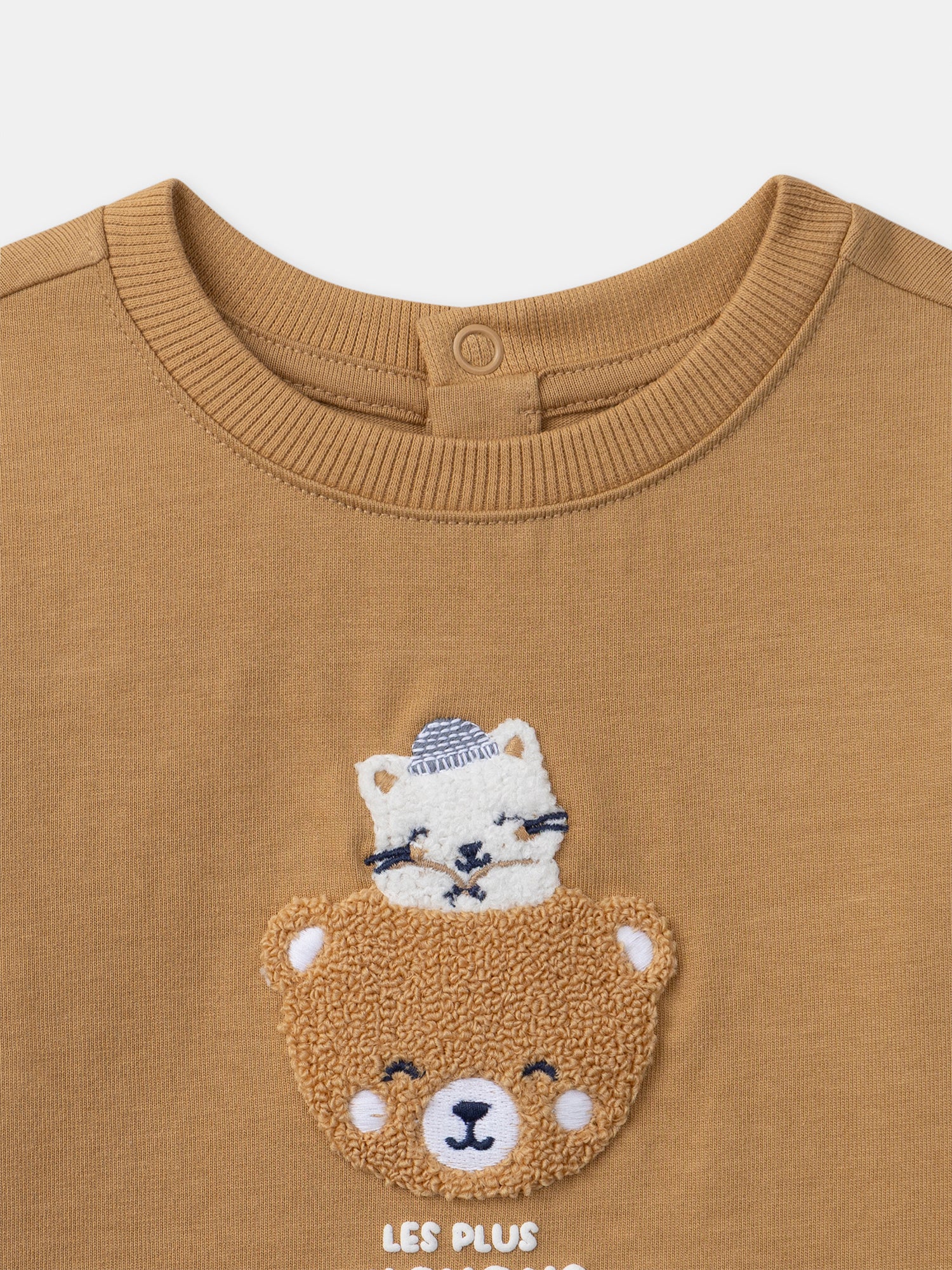 Camiseta marrón con parche de oso y mangas largas para bebé niño