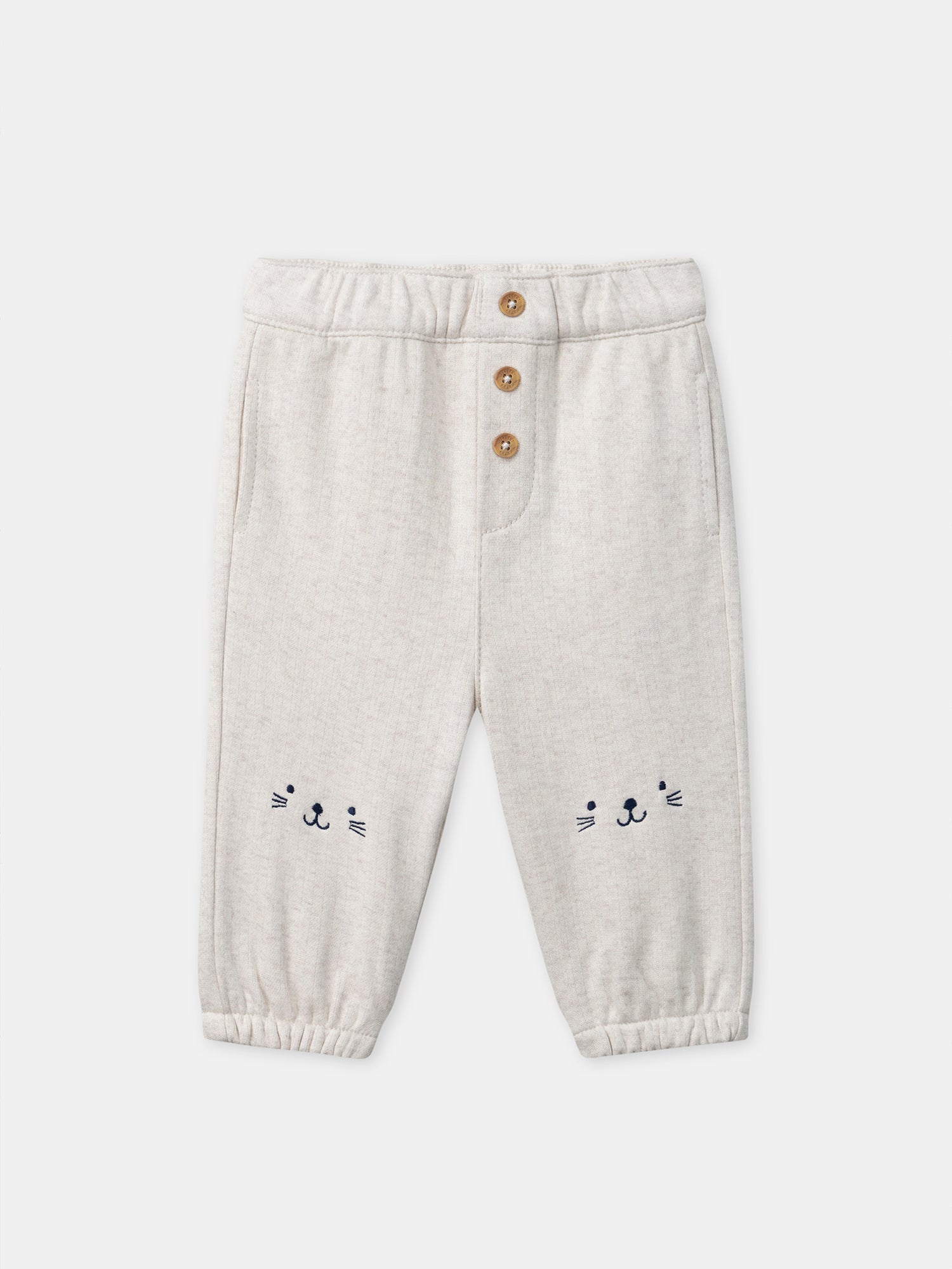 Pantalón ecru con cara de animal para bebé niño