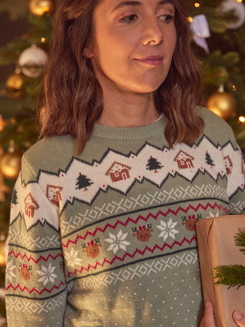 Pull de noël vert sauge Femme