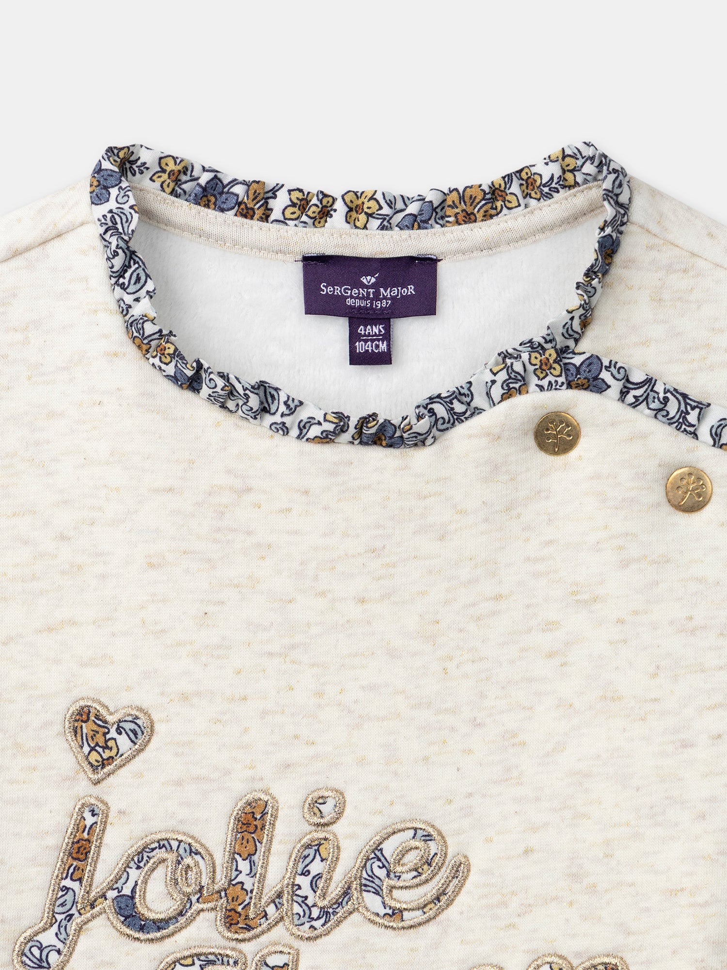 Sudadera ecru con bordado de "Flor Bonita" para niñas