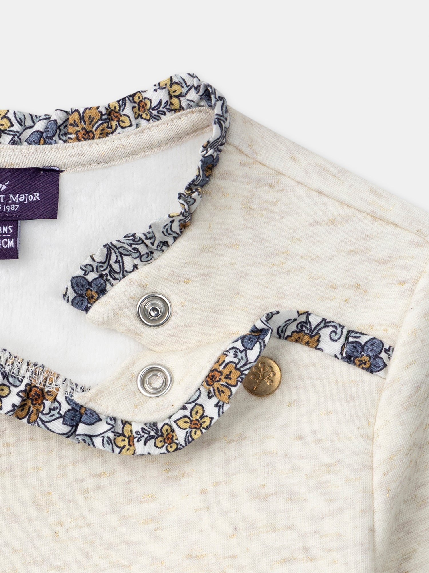 "Sudadera ecru con bordado ""Jolie Fleur"" para niñas"