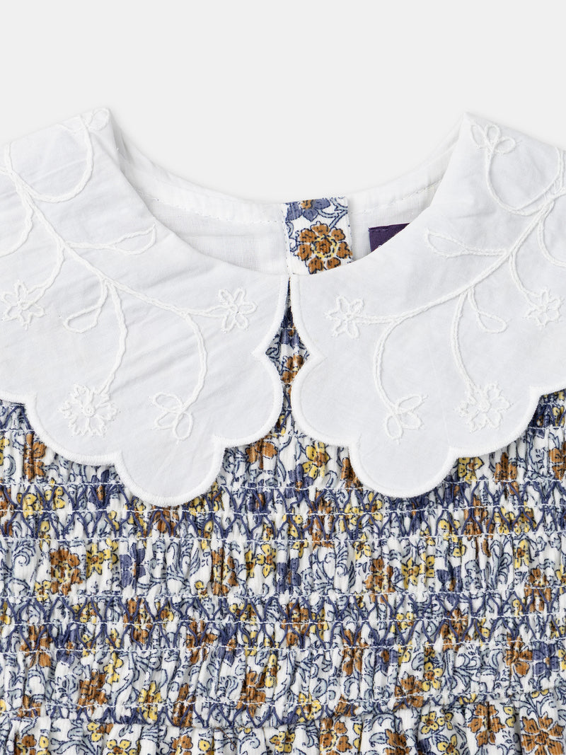 Robe imprimé fleuri à col pétale blanc Fille