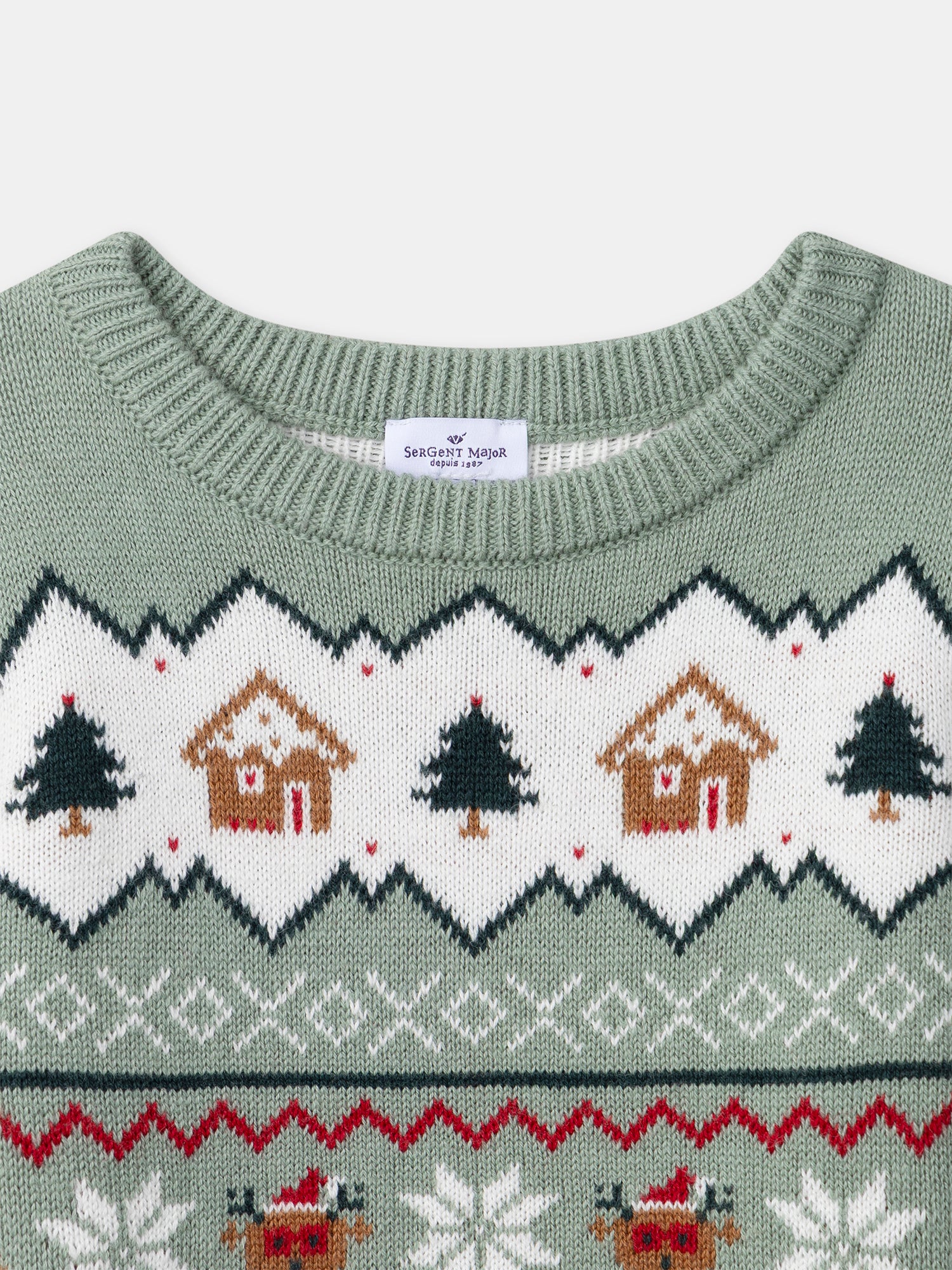 Pull de noël vert sauge Garçon