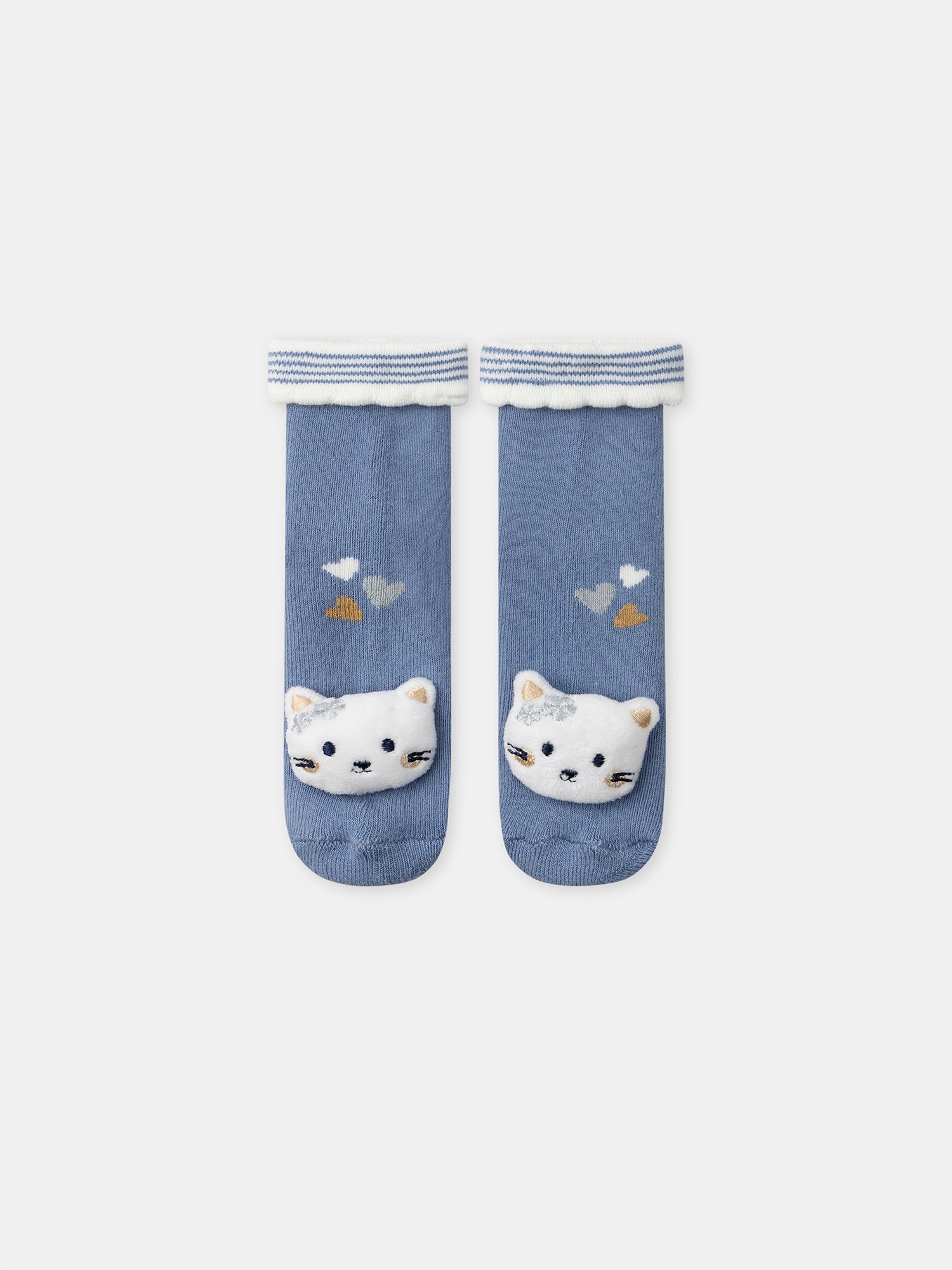 Calcetines Azules con Cabeza de Gato para Bebé Niña