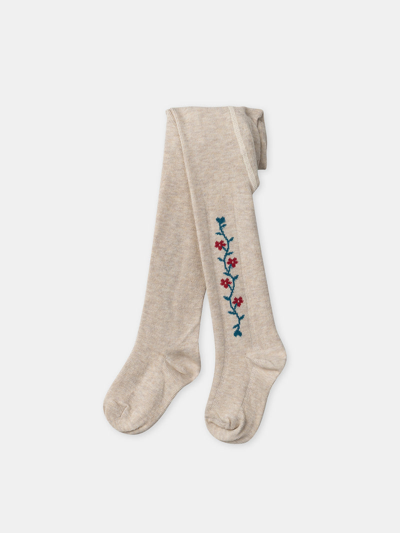 Collant beige à motifs fleurs Bébé Fille