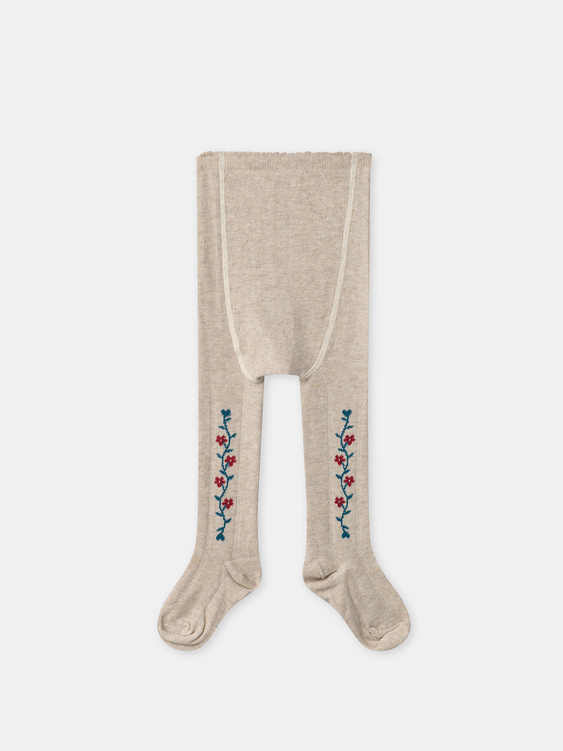 Collant beige à motifs fleurs Bébé Fille