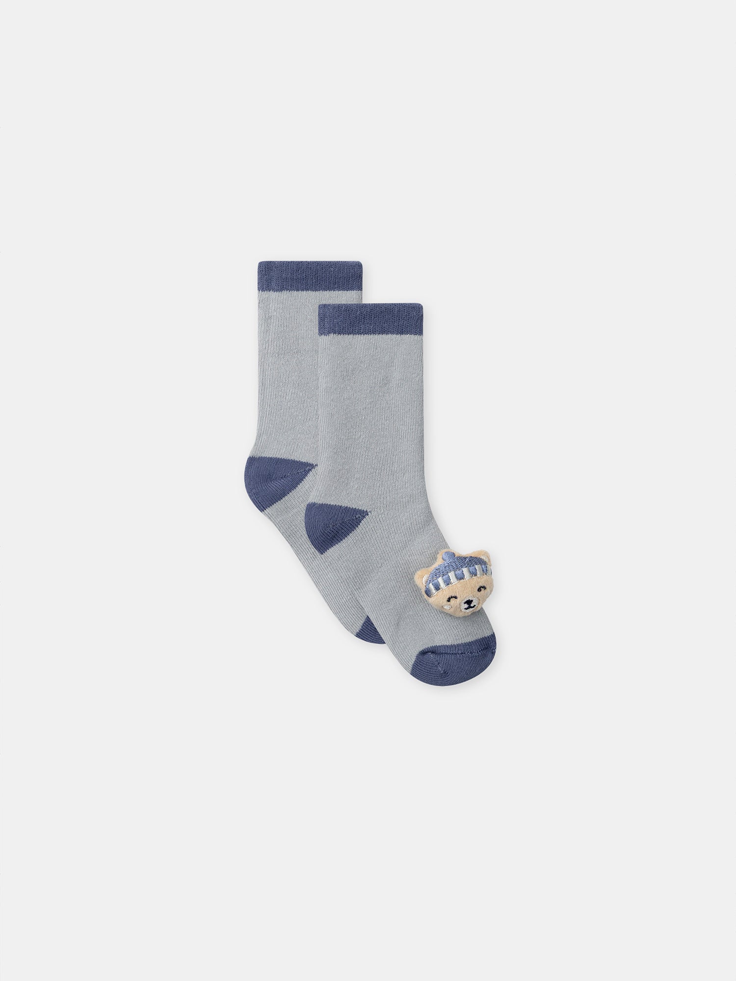 Calcetines Azul Grisáceo con Cabeza de Oso para Niños Bebé