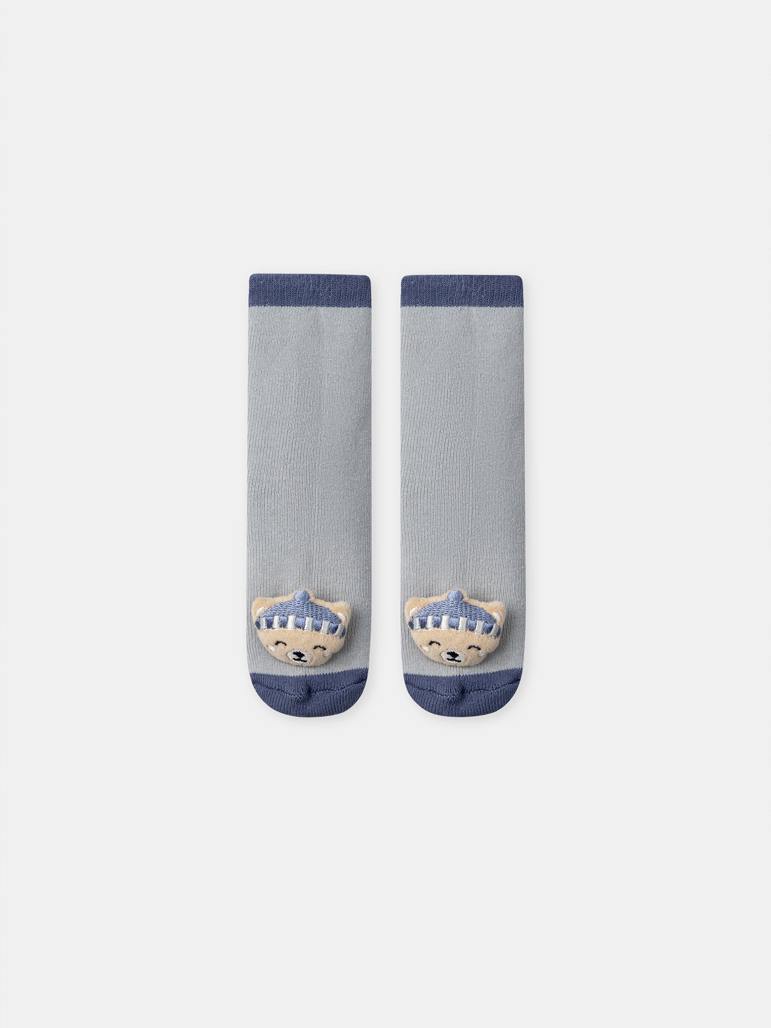 Calcetines Azul Grisáceo con Cabeza de Oso para Niños Bebé
