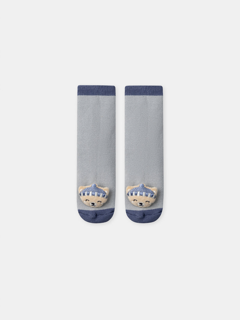 Calcetines azul grisáceo con cabeza de oso para bebé niño