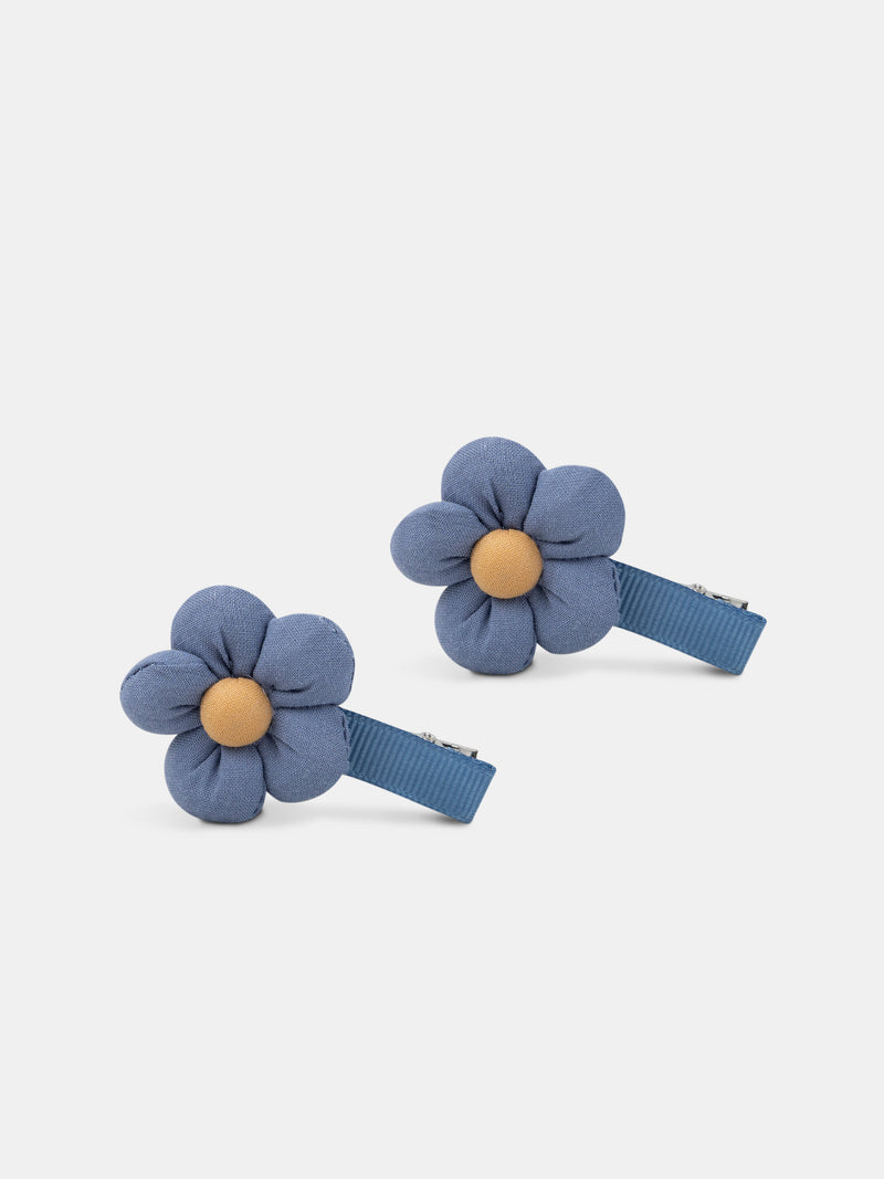2 horquillas azules con flores para niñas
