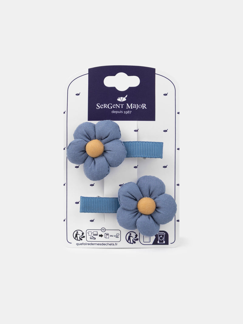2 horquillas azules con flores para niñas