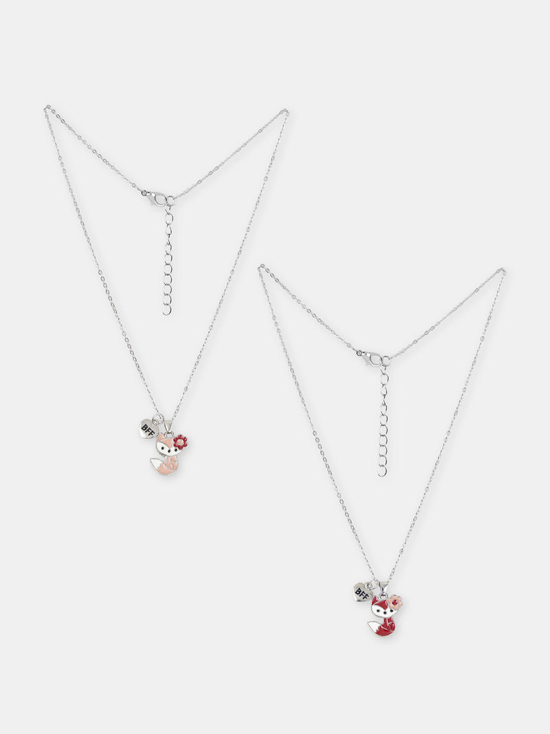 2 collares plateados con colgantes de zorro para niñas