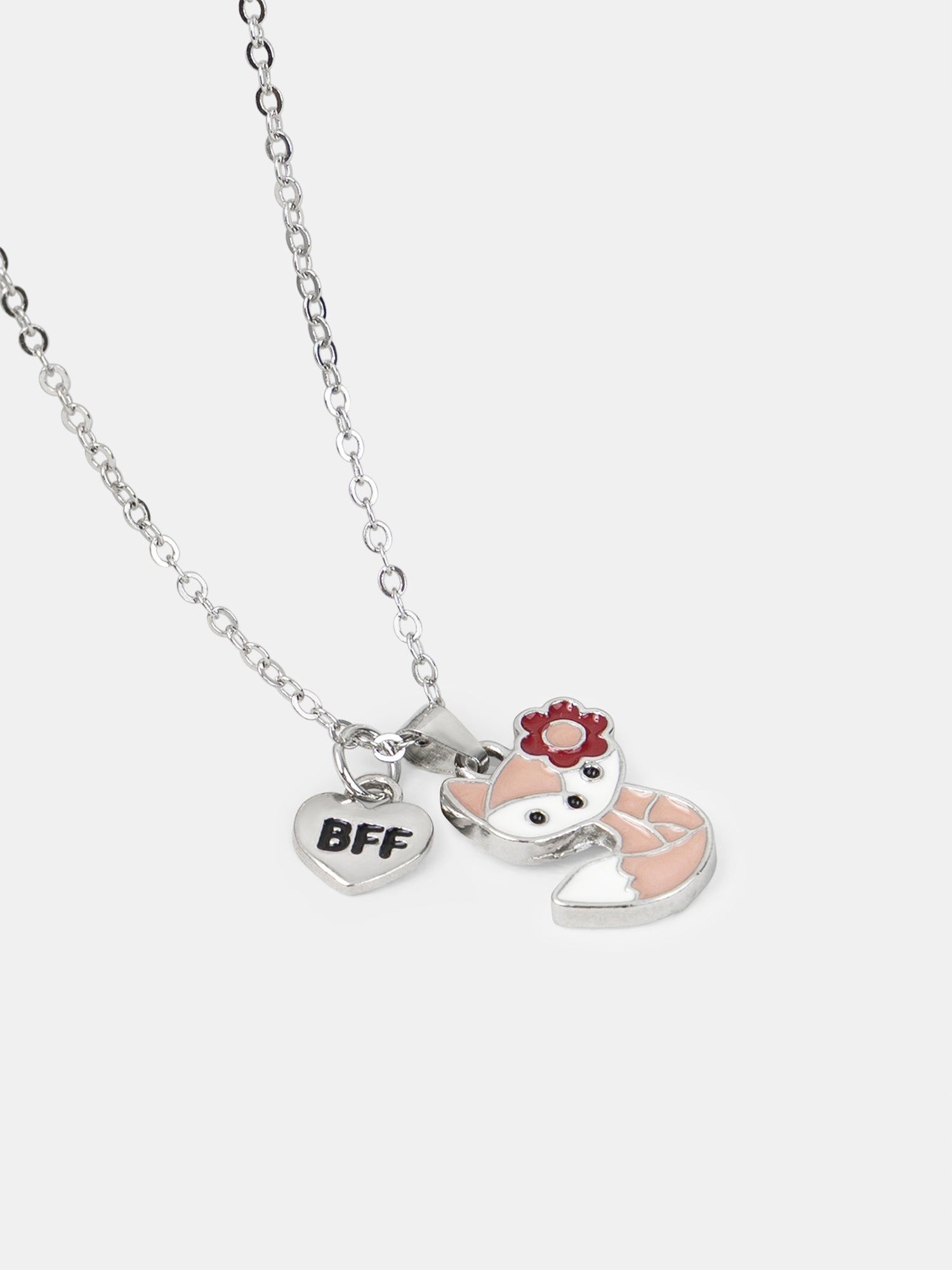 2 collares plateados con colgantes de zorro para niñas