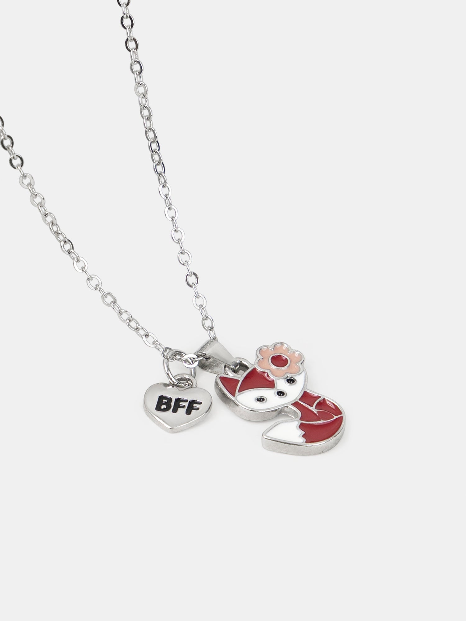 2 collares plateados con colgantes de zorro para niñas