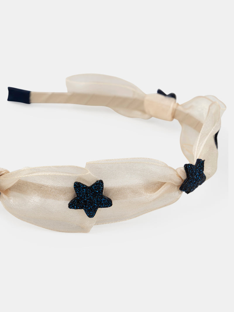 Diadema Beige de Tul con Estrella Brillante para Chicas