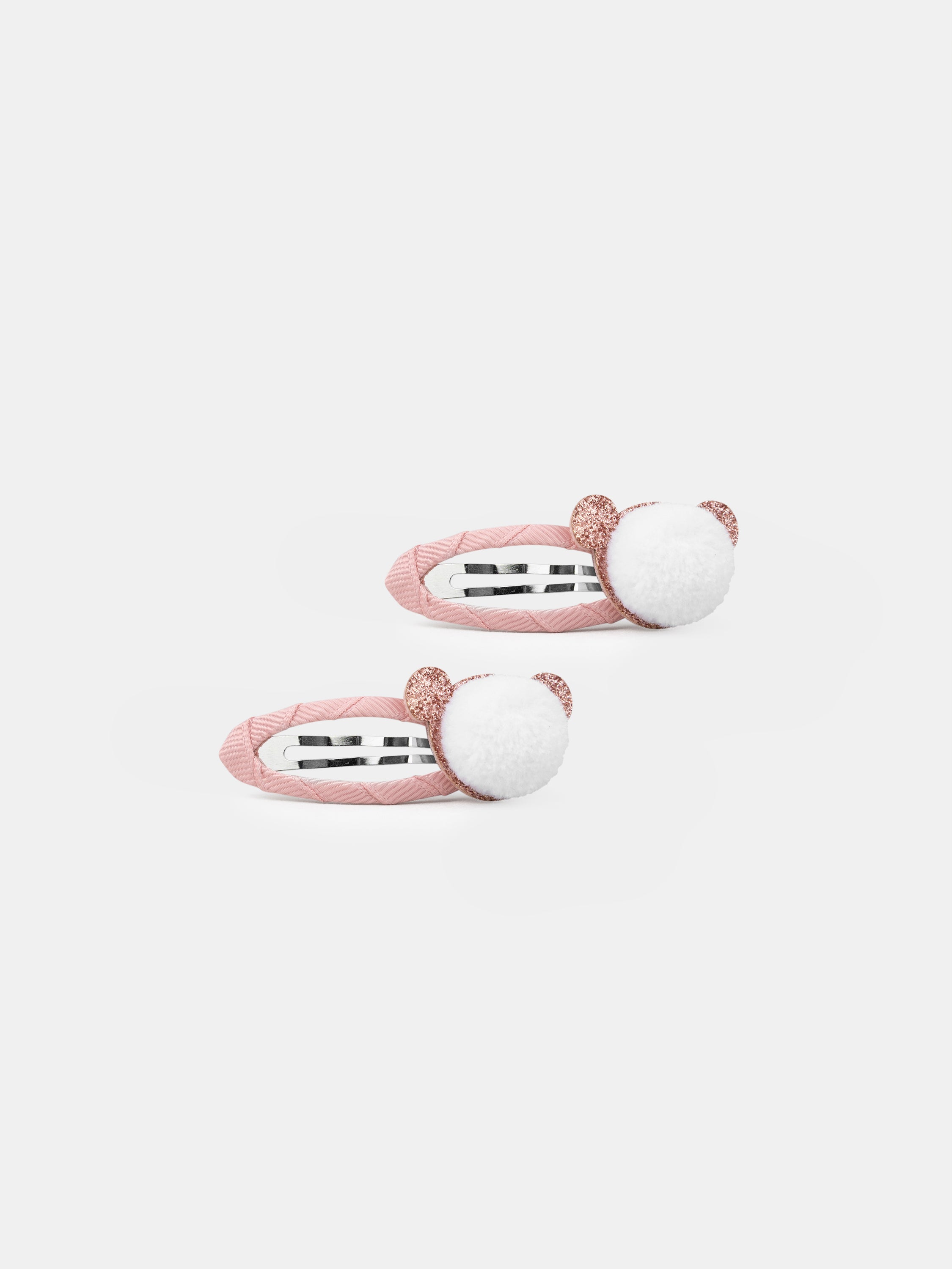 2 barrettes rose ponpom ourson Fille